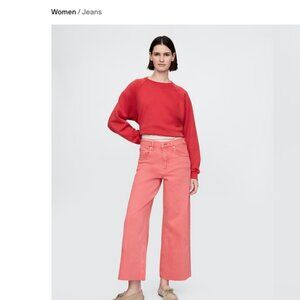 The Gap High Rise Stride Wide-Leg Ankle Jeans in Fresh Coral Pink, Size 29